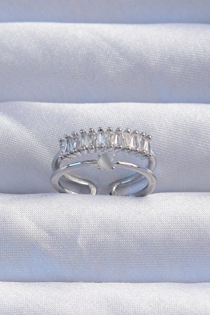 Pirinç Gümüş Renk Sedefli Zirkon Taşlı Su Yolu Model 2li Görünüm Ayarlanabilir Yüzük - TJ-BYK3254 Pirinç Gümüş Renk Sedefli Zirkon Taşlı Su Yolu Model 2li Görünüm Ayarlanabilir Yüzük - TJ-BYK3254