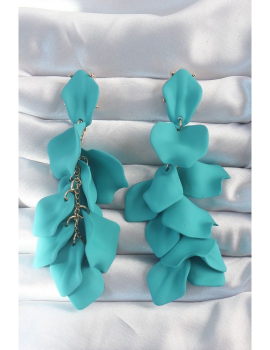 Pirinç Turkuaz Renk Sallantılı Yaprak Model Küpe - TJ-BKP9183