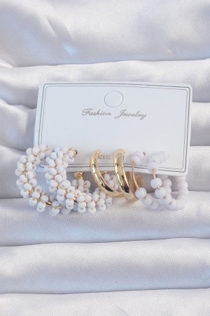 Gold Renk Lila Boncuklu Halka Küpe Seti - TJ-BKP9192 Gold Renk Lila Boncuklu Halka Küpe Seti - TJ-BKP9192