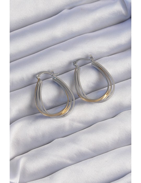 Pirinç Gold Gümüş Renkli Oval Çoklu Görünümlü Küpe - TJ-BKP9223