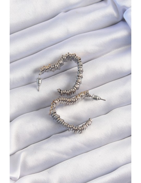 Pirinç Gold Gümüş Renkli Tırtıklı Kalp Küpe - TJ-BKP9227