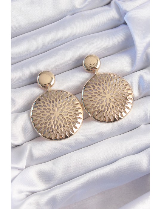 Pirinç Gold Renk Oval İşlemeli Küpe - TJ-BKP9233