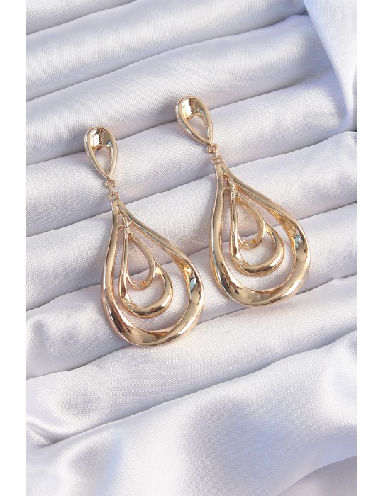 Pirinç Gold Renk Kıvrımlı Damla Görünüm Sallantılı Küpe - TJ-BKP9237