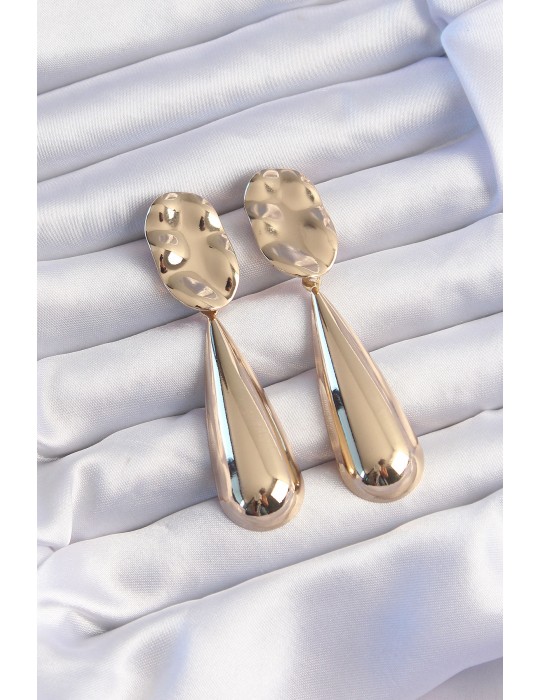 Pirinç Gold Renk Uzun Bombeli Ezme Plaka Küpe - TJ-BKP9241