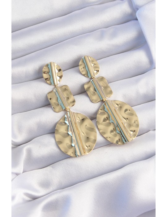 Pirinç Gold Renk Geometrik Ezme Plaka Küpe - TJ-BKP9244