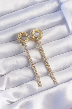 Pirinç Gold Renk Zirkon Taşlı Kıvrım Detay Sallantılı Küpe - TJ-BKP9254 Pirinç Gold Renk Zirkon Taşlı Kıvrım Detay Sallantılı Küpe - TJ-BKP9254