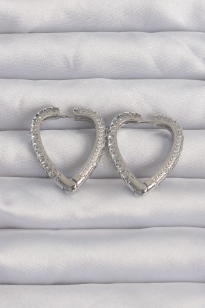 Pirinç Gümüş Renk Zirkon Taşlı Motifli Kalp Küpe - TJ-BKP9284 Pirinç Gümüş Renk Zirkon Taşlı Motifli Kalp Küpe - TJ-BKP9284