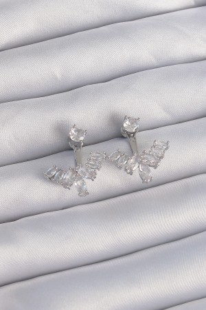 Pirinç Gümüş Renk Zirkon Taşlı V Model Küpe - TJ-BKP9290 Pirinç Gümüş Renk Zirkon Taşlı V Model Küpe - TJ-BKP9290