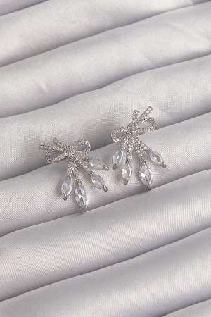 Pirinç Gümüş Renk Zirkon Taşlı Fiyonk Küpe - TJ-BKP9292 Pirinç Gümüş Renk Zirkon Taşlı Fiyonk Küpe - TJ-BKP9292