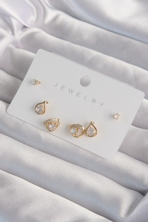 Pirinç Gold Renk Zirkon Taşlı Damla Model Küpe Seti - TJ-BKP9321 Pirinç Gold Renk Zirkon Taşlı Damla Model Küpe Seti - TJ-BKP9321