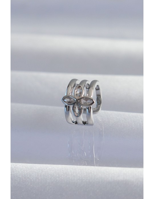 Pirinç Gümüş Renk Yonca Earcuff Küpe - TJ-BKP9330