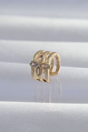 Pirinç Gold Renk Yonca Earcuff Küpe - TJ-BKP9331 Pirinç Gold Renk Yonca Earcuff Küpe - TJ-BKP9331