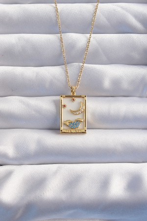 316L Çelik Zincir Gold Renk Ay Detay Mavi Zirkon Taşlı Tarot Kolye - TJ-BKO8980 316L Çelik Zincir Gold Renk Ay Detay Mavi Zirkon Taşlı Tarot Kolye - TJ-BKO8980