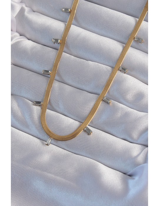 316L Çelik Gold Renk Baget Taşlı İtalyan Zincir Kolye - TJ-BKO8994