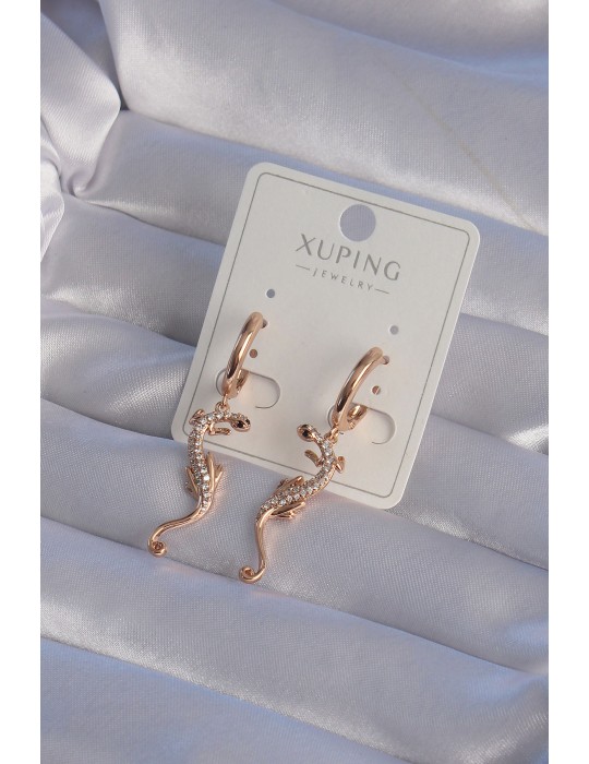 XUPİNG Rose Renk Zirkon Taşlı Kertenkele Model Halka Küpe - TJ-BKP9368