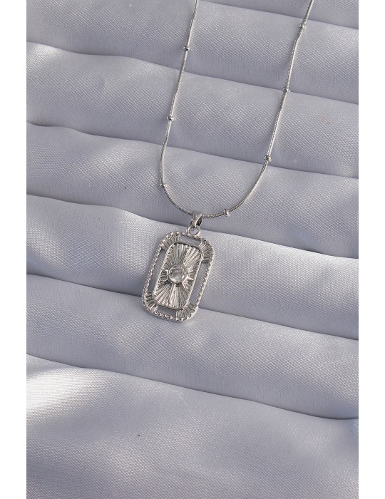 316L Çelik Zincir Gümüş Renk Zirkon Taşlı Tarot Kolye - TJ-BKO9010