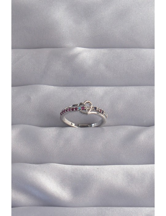 Pirinç Gümüş Renk Renkli Zirkon Taşlı Ayarlamalı Yüzük - TJ-BYK3270