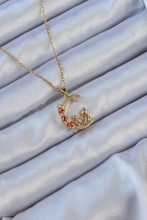 316L Çelik Zincir Altın Renk Kırmızı Gül Detay Kedi Figür Zirkon Taşlı Ay Kolye - TJ-BKO9129 316L Çelik Zincir Altın Renk Kırmızı Gül Detay Kedi Figür Zirkon Taşlı Ay Kolye - TJ-BKO9129