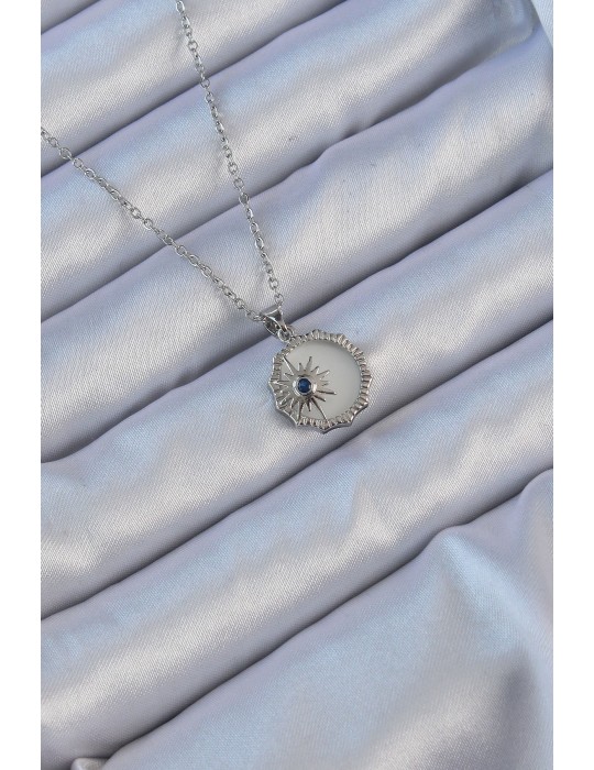 316L Çelik Gümüş Renk Zirkon Taşlı Mineli Kutup Yıldızı Kolye - TJ-BKO9148