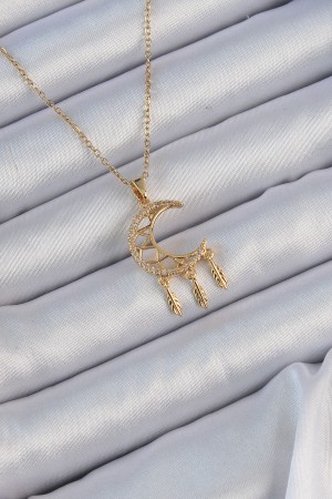 316L Çelik Zincir Altın Renk İşlemeli Zirkon Taşlı Ay Kolye - TJ-BKO9171 316L Çelik Zincir Altın Renk İşlemeli Zirkon Taşlı Ay Kolye - TJ-BKO9171
