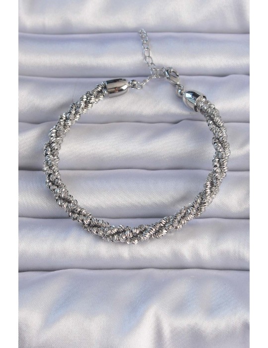 Pirinç Gümüş Renk Sarmal Model Bileklik - TJ-BB6296