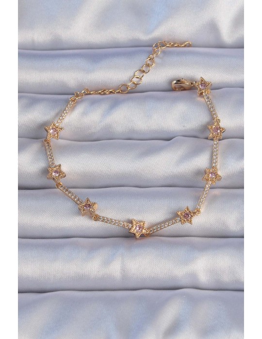 Vip Seri Pirinç Altın Renk Zirkon Taşlı Yıldız Model Bileklik - TJ-BB6299