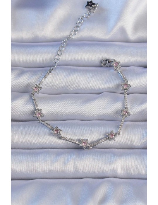 Vip Seri Pirinç Gümüş Renk Zirkon Taşlı Yıldız Model Bileklik - TJ-BB6300