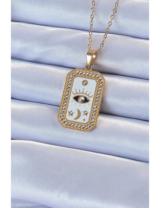 316L Çelik Zincir Altın Renk Mineli Zirkon Taşlı Göz Figür Tarot Kolye - TJ-BKO9215