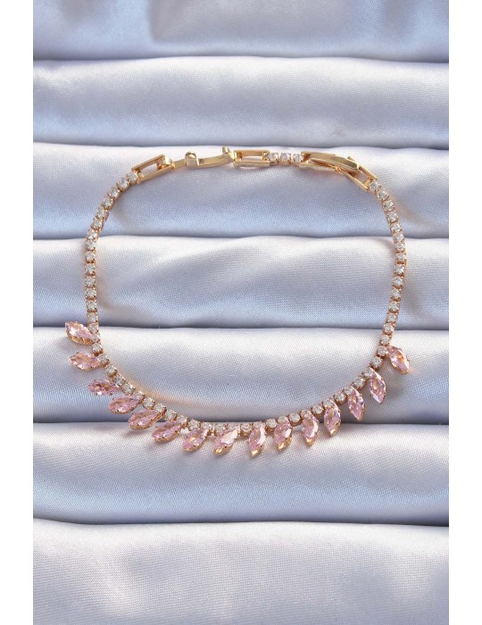 Pirinç Vip Seri Altın Renk Pembe Zirkon Taşlı Bileklik - TJ-BB6325