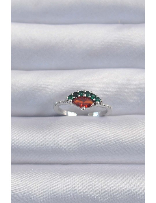 Pirinç Gümüş Renk Renkli Zirkon Taşlı Ayarlanabilir Yüzük - TJ-BYK3294