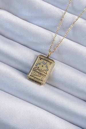 316L Çelik Zincir Eskitme Altın Renk Ay Figürlü Tarot Kolye - TJ-BKO9221 316L Çelik Zincir Eskitme Altın Renk Ay Figürlü Tarot Kolye - TJ-BKO9221