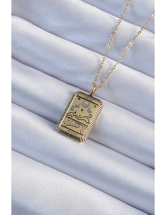 316L Çelik Zincir Eskitme Altın Renk Ay Figürlü Tarot Kolye - TJ-BKO9221