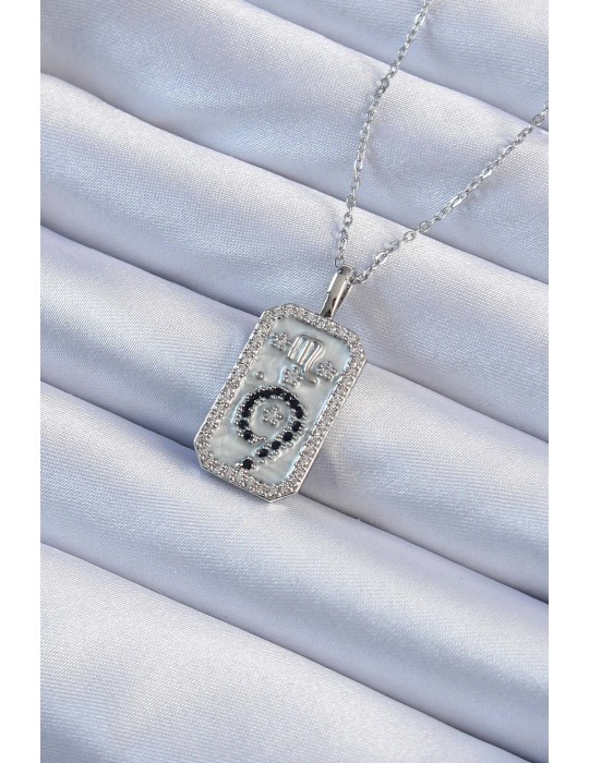 316L Çelik Zincir Gümüş Renk Zirkon Taşlı Minimal Papatya Figürlü Tarot Kolye - TJ-BKO9224