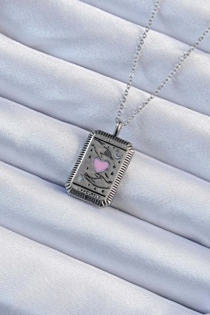 316L Çelik Zincir Eskitme Gümüş Renk Pembe Mineli Kalp Figürlü Tarot Kolye - TJ-BKO9232 316L Çelik Zincir Eskitme Gümüş Renk Pembe Mineli Kalp Figürlü Tarot Kolye - TJ-BKO9232