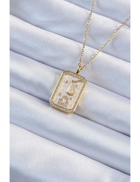 316L Çelik Zincir Altın Renk Zirkon Taşlı Çerçeveli Tarot Kolye - TJ-BKO9233