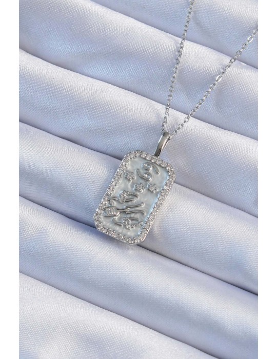 316L Çelik Zincir Gümüş Renk Zirkon Taşlı Çerçeveli Tarot Kolye - TJ-BKO9242