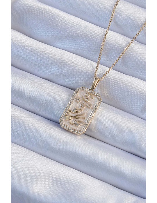 316L Çelik Zincir Altın Renk Zirkon Taşlı Çerçeveli Tarot Kolye - TJ-BKO9243