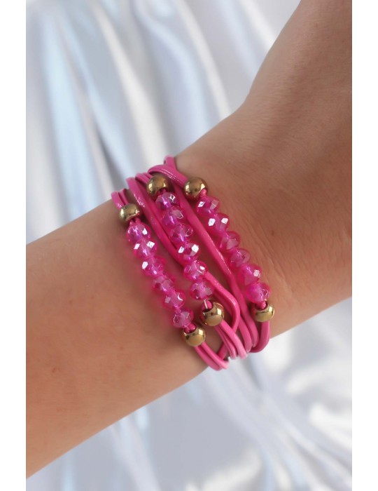 Pembe Renk Zirkon Taşlı İpli Çoklu Bileklik - TJ-BB6342