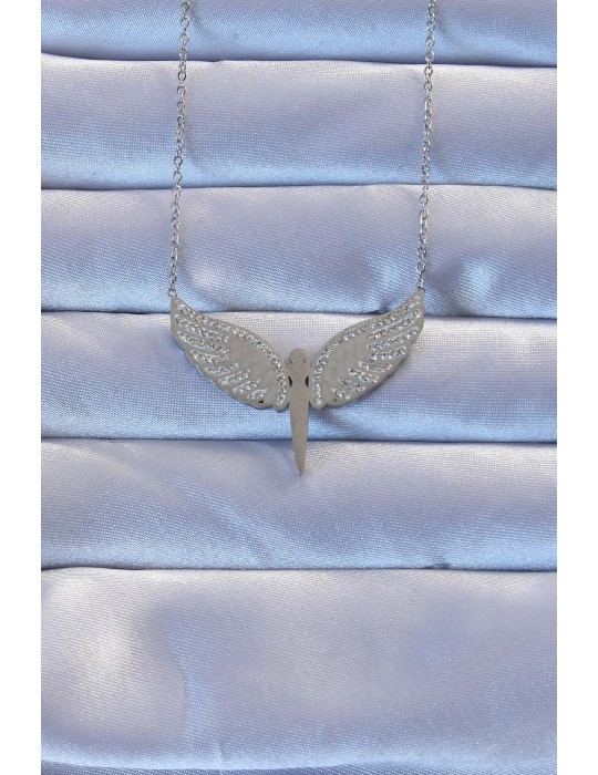 316L Çelik Gümüş Renk Zirkon Taşlı Mikail Kolye - TJ-BKO9264