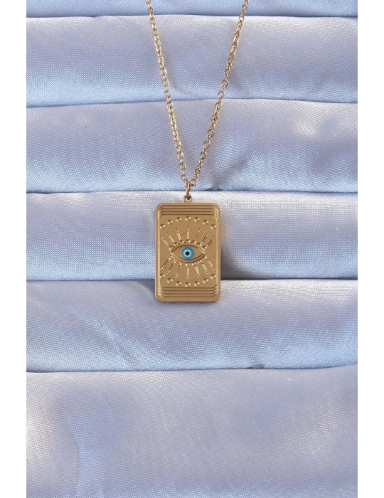 316L Altın Renk İşlemeli Nazarlı Göz Model Vintage Kolye - TJ-BKO9269