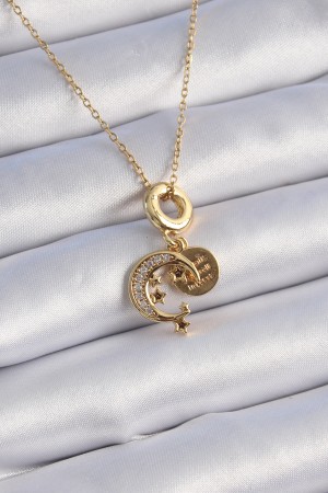 316L Çelik Gold Renk Zirkon Taşlı Ay Yıldız Model Charm Model Kadın Kolye - TJ-BKO9312 316L Çelik Gold Renk Zirkon Taşlı Ay Yıldız Model Charm Model Kadın Kolye - TJ-BKO9312