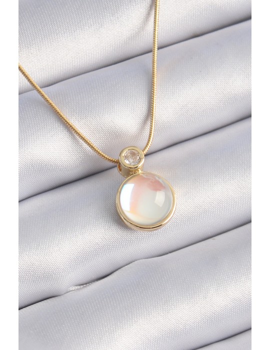 316L Çelik Gold Renk Beyaz Sedefli Vintage Kadın Kolye - TJ-BKO9328