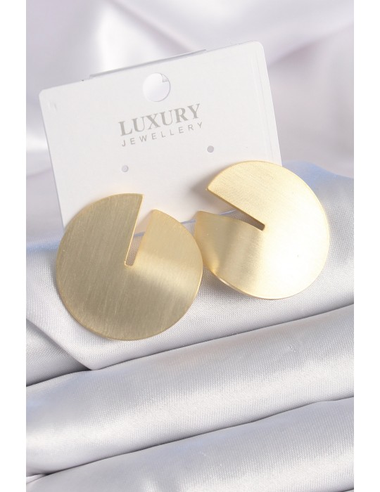 Pirinç Gold Renk Daire Plaka Model Kadın Küpe - TJ-BKP9525