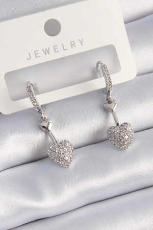 Pirinç Gümüş Renk Zirkon Taşlı Sallantı Kalp Model Kadın Küpe - TJ-BKP9535 Pirinç Gümüş Renk Zirkon Taşlı Sallantı Kalp Model Kadın Küpe - TJ-BKP9535