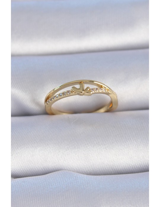 Pirinç Gold Renk Zirkon Taşlı Kalp Model Kadın Yüzük - TJ-BYK3302