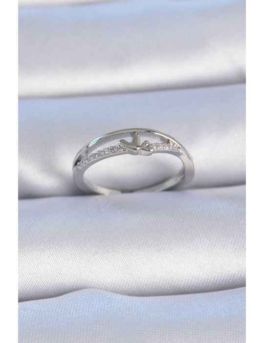 Pirinç Gümüş Renk Zirkon Taşlı Kalp Model Kadın Yüzük - TJ-BYK3303