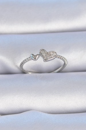 Pirinç Gümüş Renk Zirkon Taşlı Kalp Model Kadın Yüzük - TJ-BYK3307 Pirinç Gümüş Renk Zirkon Taşlı Kalp Model Kadın Yüzük - TJ-BYK3307