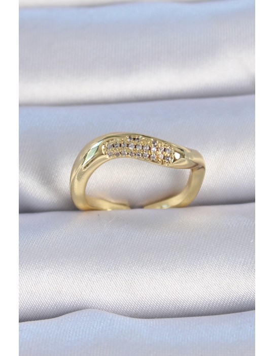 Pirinç Gold Renk Zirkon Taşlı Kadın Yüzük - TJ-BYK3308