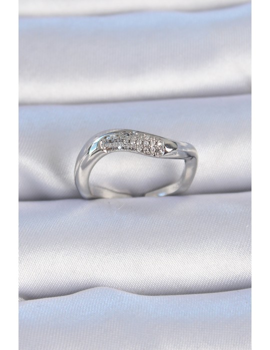 Pirinç Gümüş Renk Zirkon Taşlı Kadın Yüzük - TJ-BYK3309