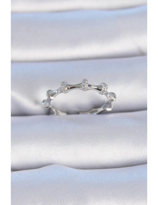 Pirinç Gümüş Renk Zirkon Taşlı Kadın Yüzük - TJ-BYK3313